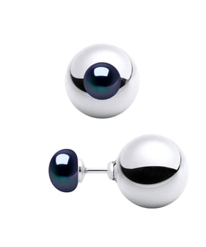 Ohrringe BEIDSEITIG echte Süßwasser-Zuchtperlen 7 mm – FARBE BLACK TAHITIAN STYLE – Kugelsicherheitsverschluss Silber – Durchmesser 12 mm Silber 925 rhodiniert – Lieferung mit Echtheitszertifikat und internationaler Garantie – HERGESTELLT IN FRANKREICH