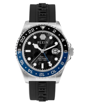 This Philipp Plein Gmt-i  Challenger Analogue Watch for Men is the perfect timepiece to wear or to gift. It's Silver 44 mm Round case combined with the comfortable Black Silicone watch band will ensure you enjoy this stunning timepiece without any compromise. Operated by a high quality Quartz movement and water resistant to 5 bars, your watch will keep ticking.
