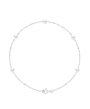 Bracelet - 5 Real Cultured Freshwater Pearls Round 4-5 mm - COLOR NATURAL PEARL WHITE - Chain Singapore White Gold 750 - Spring Ring Clasp - Length 18 cm - Delivered with Certificate of Authenticity and International Guarantee - MADE IN FRANCE -