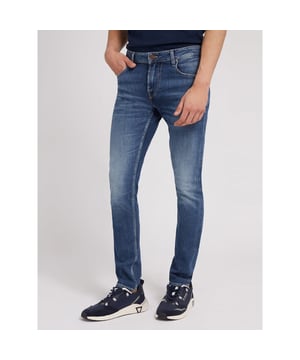 Jeans Guess Denim Chris Slim Herren Blau Baumwolle. Authentisches Kleidungsstück der Marke Guess - Streetwear/Sportswear-Design von Guess - Guess für Herren Mode, perfekt für den Alltag - Jeans Guess in der Farbe Blau passt hervorragend zu Ihrem restlichen Kleiderschrank - bequemer Stoff aus Baumwolle - klassisch - Denim Chris Slim -