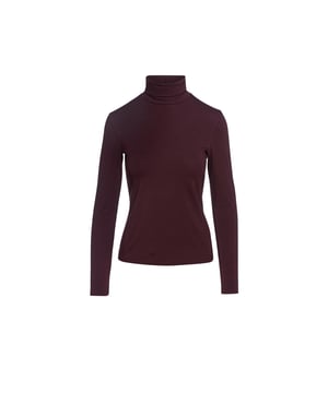 Rollkragenpullover aus kastanienbraunem Jersey. Lange Ärmel. Tailliert.  Accessoires sind nicht enthalten.