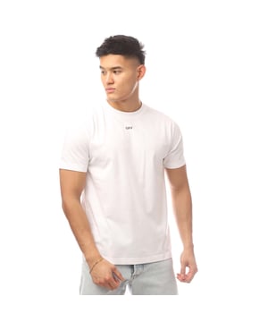 Heren Off White Logo Print T-shirt in wit.- Geribde crewneck.- Korte mouwen.- Lage schouders.- Logo print op de borst.- 100% Katoen.- Ref: OMAA027C990110