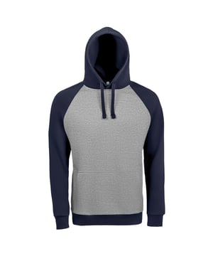 Brushed back fleece. Raglan sleeves. Lined hood with drawcord. Taped neck. Front pouch pocket. Ribbed cuffs and hem. Unbranded size label. 80% ringspun cotton/20% polyester. Chest (to fit): XS - 35/36, S - 36/38, M - 38/40, L - 41/42, XL - 43/44, XXL - 45/47, 3XL - 47/49.