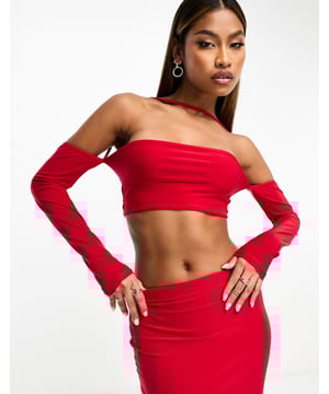 Tops by Public Desire Part of a co-ord set Skirt sold separately Strappy details Off-shoulder style Long sleeves Cropped length Skinny fitSold By: Asos