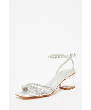 - Diamante embellished - Low block heel - Open toe - Ankle strap - Heel height: 6cm/2.5 inches approx