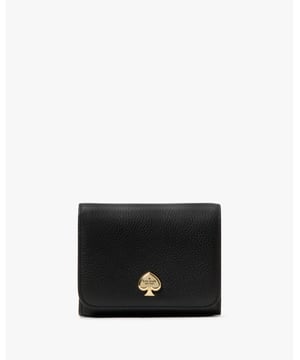 Kayla Pebbled Leather Small L-Zip Wallet, Metal Spade Logo,  Width: 11.30 Cm,  Height: 9.10 Cm