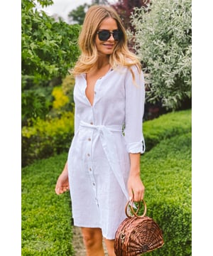 REASONS TO BUY:

White linen: a hot weather wardrobe essential
The classic shirt dress goes summer friendly
Roll-up sleeves to keep you cool
Waist-accentuating tie belt
Perfect for work and play
Style with espadrille wedges and a straw bag