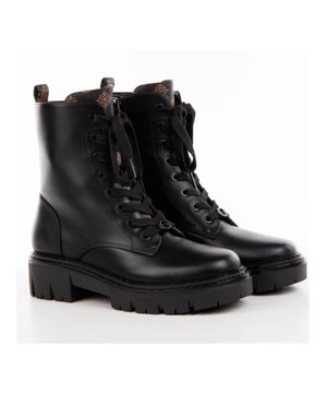 Bottine Guess Madox Damen Schwarz Synthetik. Authentischer Schuh der Marke Guess - Streetwear/Sportswear-Design von Guess - Guess für modebewusste Frauen, perfekt für den Alltag - Die schwarze Bottine von Guess lässt sich hervorragend mit dem Rest Ihrer Garderobe kombinieren - Bequeme Synthetikmaterialien - Klassische Schnürsenkel - Madox - Synthetik.