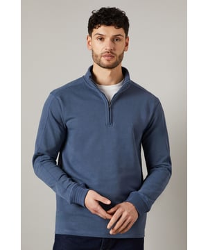 Mid Blue Premium Pure Cotton Funnel Neck Half Zip Sweat
