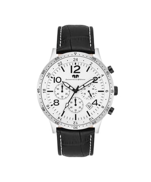 The men's watch from the Rhodenwald & Sons manufacture combines the design of sporty chronographs with the timeless elegance of a dresswatch. The model from the "Flight Captain" series is based on the tricompax arrangement of classic pilot watches and scores with a 24-hour display, stopwatch and date. In terms of color, the totalists fit harmoniously into the subtle dial - a noble companion with the aura of freedom, adventure and fame. The timepiece convinces with a robust stainless steel housing, luminiscant sticker and a reliable quartz train. A real leather strap with crocodile, contrast seam and thorn closure rounds off the premium equipment.