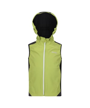 Material: 96% Polyester, 4% Elastane. Lining: Contrast. Fabric: Jersey, Softshell, Stretch. Design: Colour Block, Logo. Fabric Technology: Breathable, DWR Finish, Lightweight, Water Repellent, Wind Resistant. Neckline: Hooded. Reflective Trim. Sleeve-Type: Sleeveless. Cuff: Stretch Binding. Hood Features: Elasticated, Zip-Off. Pockets: 2 Side Pockets, Zip. Fastening: Full Zip. Hem: Adjustable, Shockcord Hem. Please Note: Printed Name Label up to Age 8. Sustainability: Made from Recycled Materials.