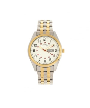 Alloy Case; Japanese Quartz Movement; Non-Glare Scratch-Resistant Mineral Crystal; Logo-Engraved Stainless Steel Caseback; Alloy Bracelet; Logo-Engraved Stainless Steel Push-Button Clasp; Luminous Hands; Date Display; Day Display; 41mm Case Diameter; 5ATM Water Resistance;