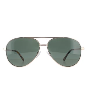 Lacoste Aviator Unisex Gold Green Polarized L233SP  Sunglasses are a classic pilot shape made from lightweight metal. The iconic Lacoste alligator is etched into the slender temples for brand authenticity.