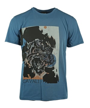 Just Cavalli S01GC0541 523 T-Shirt. 100% Cotton Tee. Crew Neck. Short Sleeves. Large Tiger Print. Branding On Rear Neck