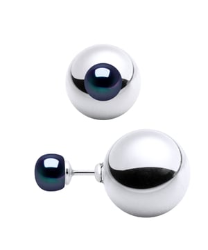 Pendientes Dúplex - Diámetro 12 mm 925 milésimas Rodium - Perlas cultivadas de agua dulce 6 mm - Sistema de seguridad de bola de plata negra - entregado en un caso con un certificado de autenticidad y una garantía internacional - Todas nuestras joyas se fabrican en Francia.