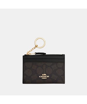 Mini ID Skinny in Signature Canvas, Attached split key ring, Two credit card slots ID window,  Length: 11.00 cm,  Width: 1.50 cm,  Height: 8.00 cm