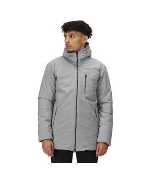 Waterproof and breathable Isotex 8000 recycled 100% polyester stretch fabric. Breathability rating 8,000g/m2/24 hours. Durable water repellent finish. Taped seams. Quilted polyamide lining. Feather Free - premium recycled synthetic down insulation. Recycled fabric and fill made from approximately 47 plastic bottles (500ml size). Heavyweight fill. Expandable hood with concealed adjusters. 2 zipped chest pockets. 2 dual entry lower pockets - top entry with flap and snap closure and side handwarmer pocket. Inner zipped security pocket. Inner ribbed cuff. Adjustable shockcord hem.