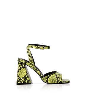 Mercie barely there perspex block heel in green snake print cheap faux leather