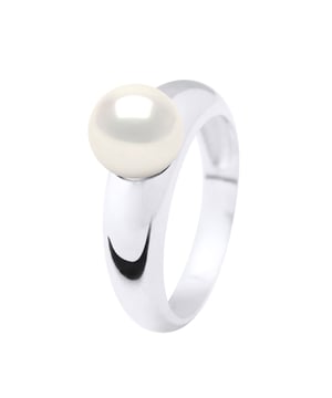 Armreif-Ring – Weißgold – echte Süßwasser-Zuchtperle, rund 8–9 mm – Farbe Naturweiß – erhältliche gerade Größen von 48 bis 62 – Lieferung mit Echtheitszertifikat und internationaler Garantie – HERGESTELLT IN FRANKREICH