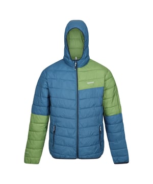 Material: Polyamide. Filling: Faux Down, Feather-Free. Design: Colour Block, Logo, Quilted. Fabric Technology: Durable, DWR Finish, Insulating, Lightweight, Water Repellent. Bulk Free, Packaway, Padded. Neckline: Hooded, Standing Collar. Sleeve-Type: Long-Sleeved. Cuff: Stretch Binding. Hood Features: Grown On Hood, Stretch Binding. Pockets: 2 Lower Pockets, Zip. Fastening: Full Zip. Hem: Stretch Binding. Denier: 20D. Sustainability: Made from Recycled Materials.