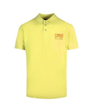 Blijf comfortabel en modieus in dit poloshirt uit de Cavalli-klasse., Kraag, Korte mouwen, 100% katoen, Normale pasvorm, Valt normaal, Gele polo