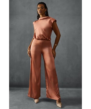 Premium Satin Sleeveless Cowl Back Jumpsuit