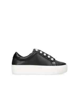 The Liviah is crafted from a black leather with a contrasting white sole. The eyestay is adorned with floral motif crystals. Sole height: 4cm. Silver KGL stud at the back of the heel. Material: Leather.
