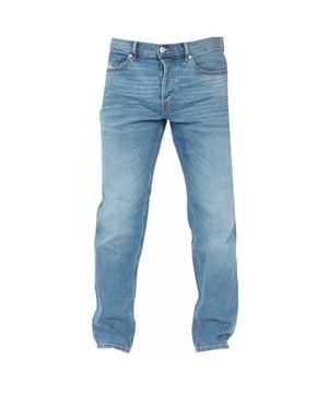Vaqueros de corte estandar en azul claro de Diesel, bragueta de botones, 99 % algodon, 1 % elastano, pernera recta, insignia de la marca Diesel