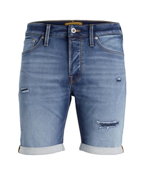 Stijlvolle jeansshort in 5-pocketstijl voor heren van het merk JACK & JONES. Zeer aangenaam om te dragen, comfortabel en sportief gesneden tegelijk. Dankzij het eenvoudige ontwerp is deze jeans perfect te combineren met je casual look.