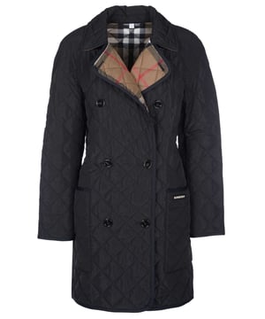100% polyester; Burberry gewatteerd jack Tything;  Model: 80841991 - 80847271;  Hoogwaardige afwerking;  Klassieke kraag;  Lichtgewicht overgangsjack;  Double-breasted met elk vier knopen;  Twee voorzakken;  Geruite voering typisch voor het label;  diamant quilten;  Burberry-logodetails
