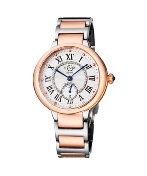 The Rome Collection by GV2 captures the renowned beauty of its namesake city through a series of classic, sophisticated timepieces. Swiss-made quartz excellence and an authentic, artful Italian design combine for an illustrious collection of distinctive watches. The graceful bezel circles a bright white dial, embedded with 12 diamonds, punctuated with iconic roman numerals. A regal blue cabochon stone accents the interior of the push pull fluted crown. Compliment wrists with delicate, streamlined gold and stainless steel bracelet with a deployment buckle. The Rome Collection by GV2 elegantly balances heritage with sleek, modern design.
GV2 12204B Women's Rome Diamond Swiss Quartz Watch
GV2 Women's Swiss Watch from the Rome Collection
36mm Round Rose Gold Case/Push Pull Fluted crown with Blue cabochon Stone
Beautiful bright white dial with 12 Diamond on dial
316L Stainless Steel Two toned IP Rose Gold Bracelet with Deployment Buckle
Anti-reflective Sapphire Crystal
Water Resistant to 30 Meters/3ATM
Swiss Quartz Movement Ronda 1069
