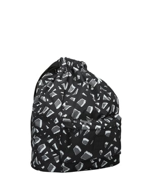 A stylish drawstring backpack that is suitable for everyone especially for those who like to travel light. The easy draw-string opening allows you to reach your valuables easily, whilst staying secure in use, due to the shoulder straps being the draw-string tie. There are plenty of pockets to fit your favourite items and keep your values secure. Features: , Artsac rubberised patch logo, Twin strap backpack, Adjustable shoulder straps, Exterior front and back zipped pocket, Internal zip and slip pockets, Crushed nylon abstract print Style Ref: 50287 BLACK-WHT