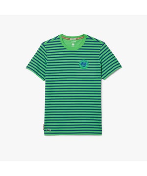 Unisex Lacoste Sport Ultra-Dry Sport Roland Garros Edition T-Shirt in navy blue - green.- Organic cotton - Regular fit  straight cut - New Roland Garros logo - Lacoste x Roland Garros inside neck band - Silicone crocodile on chest- TH7580-IS9