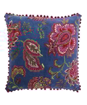 Made for the boho hippies found in all of us the Paoletti Malisa range brings together rich colours and sumptuous textures. The Malisa square cushion cover features a bright and detailed paisley Indian-inspired print of plants and flowers on a plain base that will bring a spark of botanical flair to any home interior. Featuring a faux velvet front and reverse these cushions are amazingly soft and will work fantastically on your sofa or bed. Each edge is embellished with contrasting pompoms adding to its character and a hidden zip closure stops anything from detracting from its unique design. This cushion cover has been lovingly made from 100% high-quality cotton giving it that notable cotton softness. Easy to care for this cushion is machine washable at 30 degrees. Use a warm iron and tumble dry on a low setting for the best finish.
