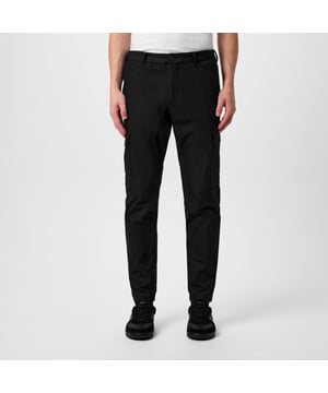 Heren BOSS Kaiton Cargo Pants in zwart.- Rits- en knoopsluiting.- Zij- en achterzakken.- Cargo pockets.- Rechte pijp.- Ref: 50519136001
