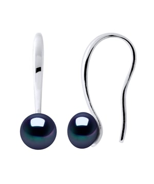 Ohrringe aus echten Süßwasser-Zuchtperlen Knopf 7-8 mm - 0,31 in - - Schwarze Farbe Tahiti-Stil und Haken-System 925 Sterling Silber rhodiniert - Unser Schmuck wird in Frankreich hergestellt und wird in einer Geschenk-Box mit einem Echtheitszertifikat und internationale Garantie geliefert werden
