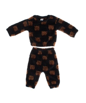 Made entirely from soft sherpa both inside and out, this cozy unisex baby set offers maximum comfort.

 The sweater features a crew neck design, long sleeves with elastic at the cuffs and waist hem, ensuring a comfortable fit.

 The long pants also feature an elastic waist and fitted cuffs for ease of movement.

 Decorated with an adorable teddy bear print, this set is perfect for keeping little ones warm and comfortable at all times.
 Composition: Sweater: 100% Polyester; Pants: 100% Polyester
 Care:
- Machine wash cold.
 - Use similar colors in the wash.
 - Avoid the use of bleaches.
 - Dry at low temperature in the dryer.
 - Iron at low temperature.
 - Do not dry clean.