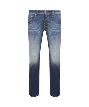 Diesel Jeans Donkerblauwe Jeans 98% Katoen 2% Elastaan ​​Rechte pijpen, Merkbadge Diesel Merkbadge, Stone Wash