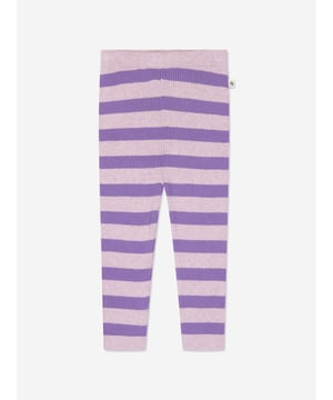 The Bonnie Mob depict captivating materials in their vintage inspired pieces. These baby girls ribbed knit leggings are depicted in soft rib via a lilac and pink stripe with an adjustable waistband. Crafted from soft cotton-cashmere winter yarn, she will be obsessed. 100% GOTS Certified Organic Cotton GOTS Certified Organic Brand