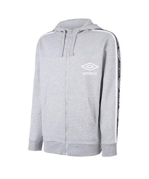 The Umbro Long Sleeve Men's Taped Hoodie Track Jacket is a versatile and stylish outerwear piece that combines the comfort of a hoodie with the sporty design of a track jacket. This hoodie track jacket is perfect for casual outings, sports activities, or simply lounging in style.

Featuring a long-sleeve design, this jacket provides extra coverage and warmth during cooler days. The hoodie adds a casual and relaxed vibe, while the track jacket elements contribute to its sporty appeal.

Crafted from high-quality materials, this hoodie track jacket offers a comfortable and cozy feel. The fabric provides a balance of warmth and breathability, making it suitable for a range of weather conditions. It is perfect for layering over a t-shirt or wearing on its own.

The jacket features a full-zip front closure, allowing for easy on and off and adjustable ventilation. The hood provides additional protection against the elements, while the ribbed cuffs and hem ensure a secure and snug fit.

One of the standout features of this track jacket is the taped detailing along the sleeves. The tape accents add a touch of style and visual interest, elevating the overall design. The Umbro logo is subtly placed on the chest, representing the brand's commitment to quality and authenticity.

Whether you're heading to the gym, going for a jog, or simply running errands, the Umbro Long Sleeve Men's Taped Hoodie Track Jacket is a versatile choice. Its combination of comfort, style, and functionality makes it an essential addition to your wardrobe, allowing you to sport a fashionable and sporty look with ease.