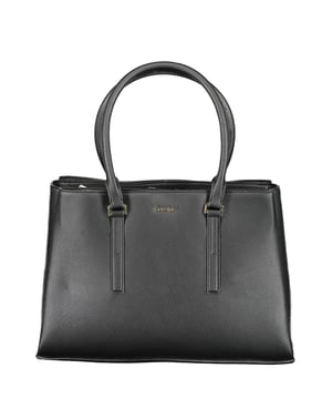 Tasche mit 2 Schultergriffen, 3 Fächern, 1 innere Kartenstecktasche, Druckknopfverschluss, Logo, 100% recyceltes Polyester