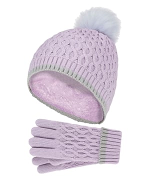 Dress your kids cosy this Winter Season with Heat Holders Ice Palace themed hat and gloves for girls! Toasty kids are happy kids! Make sure your child stays warm for Winter fun in these comfy matching hat and gloves set. This chunky pom pom hat and gloves are knitted in an attractive diamon-like design. They are soft yarn with a ribbed hem and incorporates the latest HeatWeaver® thermal lining, a luxurious, plush fur-like insulating fabric, that maximises the amount of warm air held close to the skin. The specially developed thermal yarn provides high performance insulation against cold with superior moisture breathing abilities. Made from stretchable construction, these hat and gloves set contours around the natural shape of your child's body for a better improved fit, warmth and comfort. Your kids will look and feel stylish whilst keeping warm in these very cute and comfortable pull on beanie hat. The pom pom detail on the top of the hat makes for an adorable Winter look! Designed to keep your child warm during the cold months, these gloves feature a turn over cuff so you can adjust the gloves according to your child's wrist for a cosy fit! They come in 5 colours ranging from Cloud Greym, Buttercream, Dusky Pink, Lavender Frost, Al Blue. These hats and gloves are available in 7-10 years.