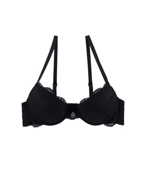 Romantische push-up bh van kant van EMPORIO ARMANI. De smalle, discrete bandjes geven de delicate beha een stevige pasvorm. Het ingewikkelde golfpatroon en de speelse logohanger benadrukken het verleidelijke ontwerp.