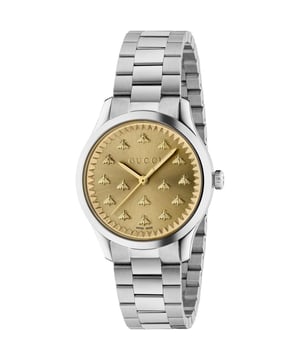 Modell: YA1265035EAN: 731903498624Movement: QuarzArmbandfarbe: SilberWasserdichtigkeit: 50 MeterZifferblattfarbe: GoldMaterial des Armbands: EdelstahlZifferblattdurchmesser: 32 mmGeschlecht: Für SieAnzeige: AnalogStil: CasualKollektion: G-Timeless