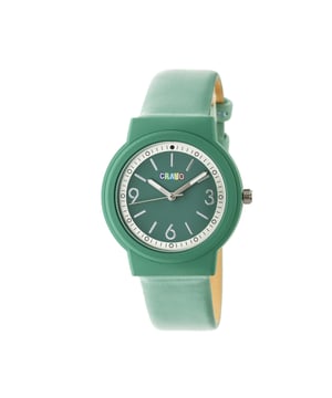 Rubber-Coated Metal Case; Precision Japanese Quartz Movement; Non-Glare Scratch-Resistant Mineral Crystal; Logo-Engraved Stainless Steel Caseback; Leatherette Strap; Logo-Engraved Stainless Steel Clasp; 38mm Case Diameter; 3ATM Water Resistance;