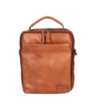 Bolso de mano para hombre de piel con doble apertura con cremallera, equipado con bandolera extraíble y ajustable. Producto elaborado artesanalmente en auténtico pelo de ternera engrasado.