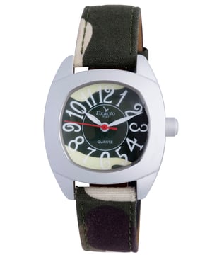 Haurex Italy Womens Exacto Green Watch (Green). This Haurex Italy Exacto Watch is beautiful camouflaged dial and strap. Age: Adult Strap Color: Green Type: Analog Product Features: Second Timekeeping Case Shape: Round Material: Metal Case Thickness: 12mm Strap Width: 15mm Strap Movement: Quartz Strap Length: 7.5 Inch Dial Color: Green Case Diameter: 31mm Crown: Push-pull Gender: Female Closure Type: Buckle Dial Window Material: Mineral.