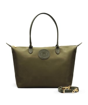 Shopper-Schultertasche - Reißverschluss - Innenaufbewahrung - Innenfach mit Reißverschluss - Innenfächer für Laptop und Schlüssel - Innenfutter aus Stoff - ATELIERS SAINT GERMAIN Logo - Genarbtes Leder und recyceltes Canvas-Look-Finish