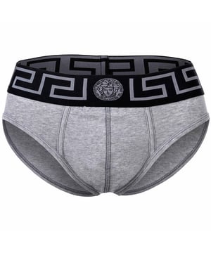 Eleganter Herren Slip der Marke VERSACE. Hochwertige einfarbige Unterhosen. Greca-Muster und Medusa-Motiv am elastischen Bund.