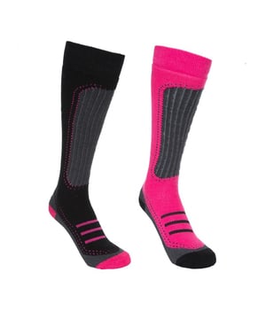 Dames skisokken met een goede pasvorm. 2 paar per pakje. Pas halverwege het kalf. Ideaal voor het skiën. 85% Acryl, 13% Polyamide, 2% Elastane.